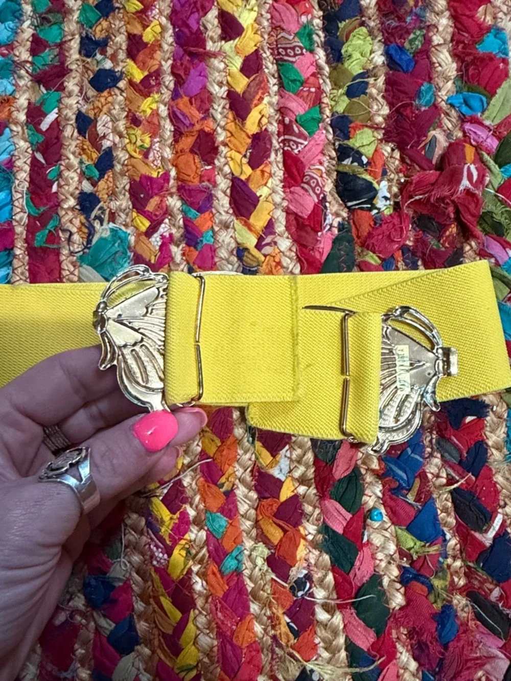 70’s VINTAGE Yellow Elastic Belt with Butterfly Buckle